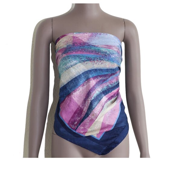 Vintage 80s Print Scarf Retro Abstract Pattern Boho Chic Wrap Summer Shawl Top - Picture 3 of 6